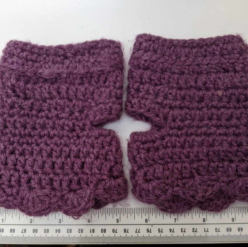 Boho Handmade Crochet Fingerless Texting Gloves Hand Warmers, purple shell